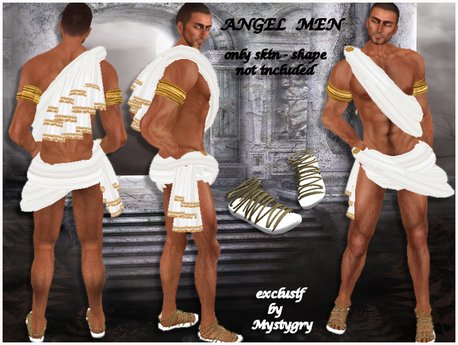 Second Life Marketplace - Angel men white costume flaping wings shoes spear